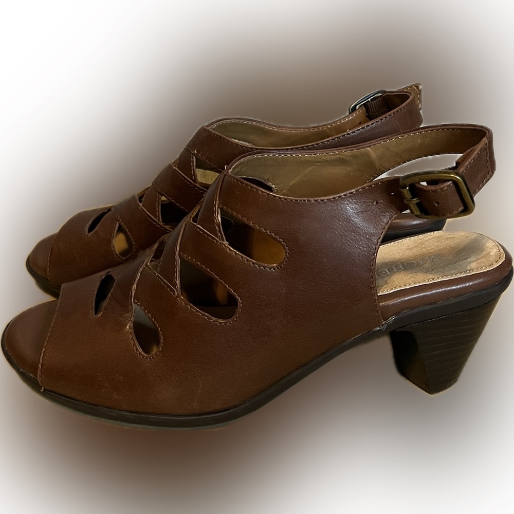 Michelle D Brown Leather Slingback Heel Sandals size 7.5M